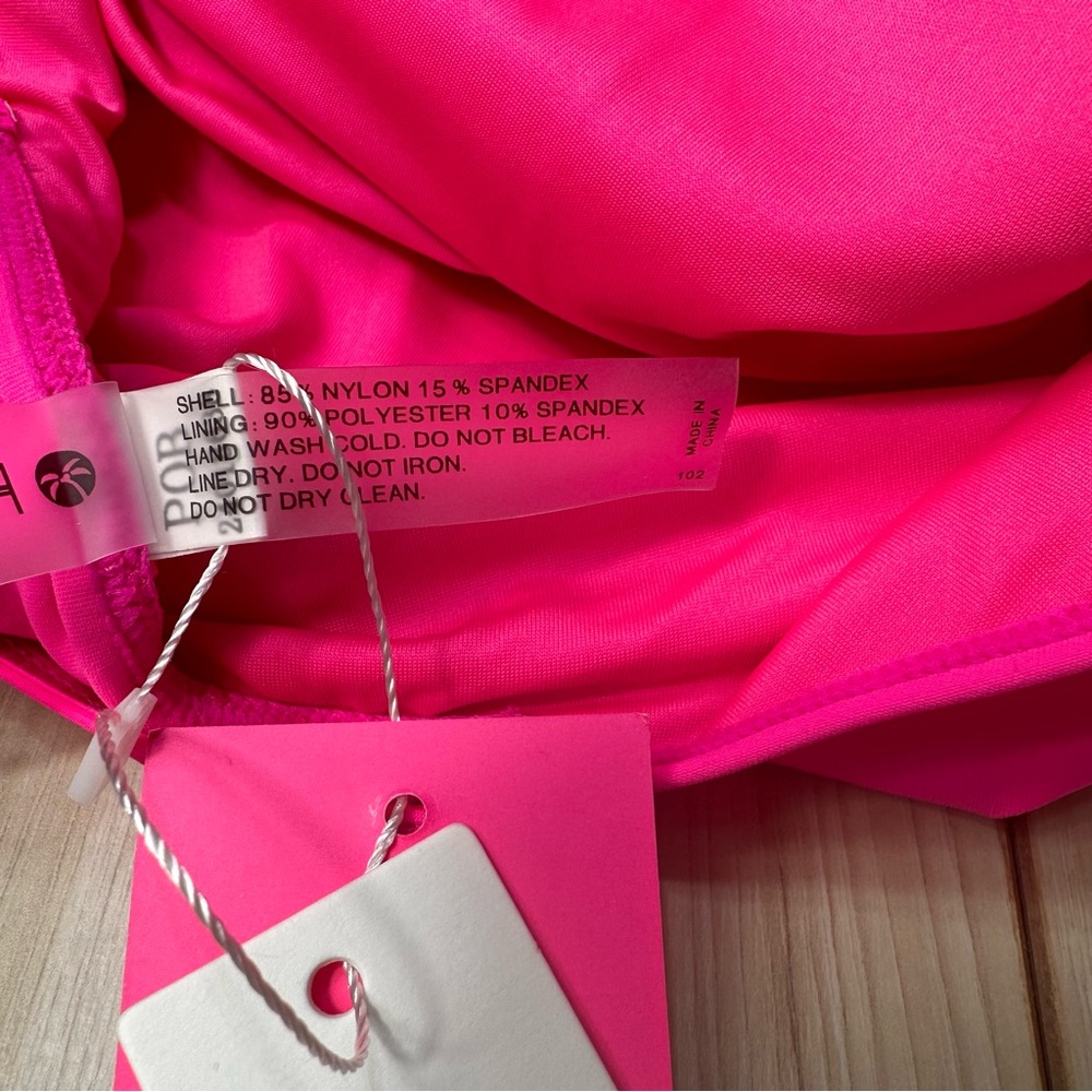 NWT Holipick Ruched Keyhole One Shoulder Ruched One Piece Neon Pink Size Large - Picture 8 of 9